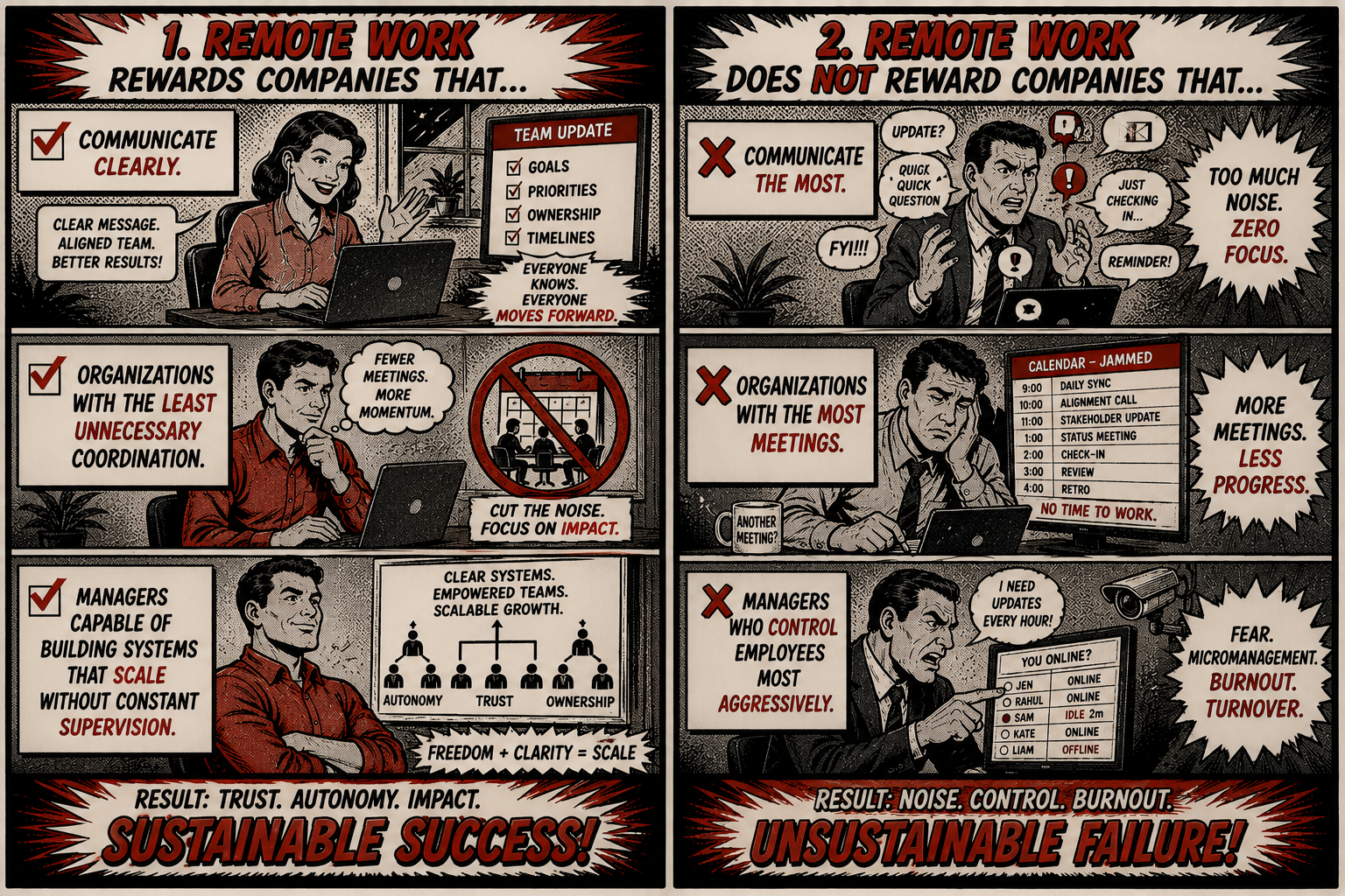 What remote work rewards versus what it punishes.