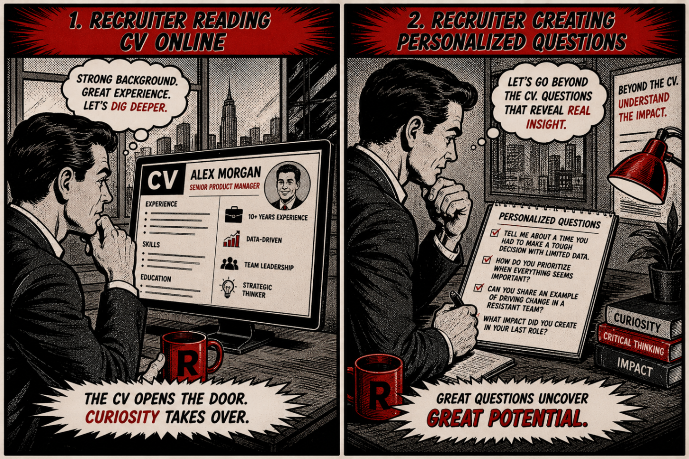 Recruiter reading CV and creating personalized questions