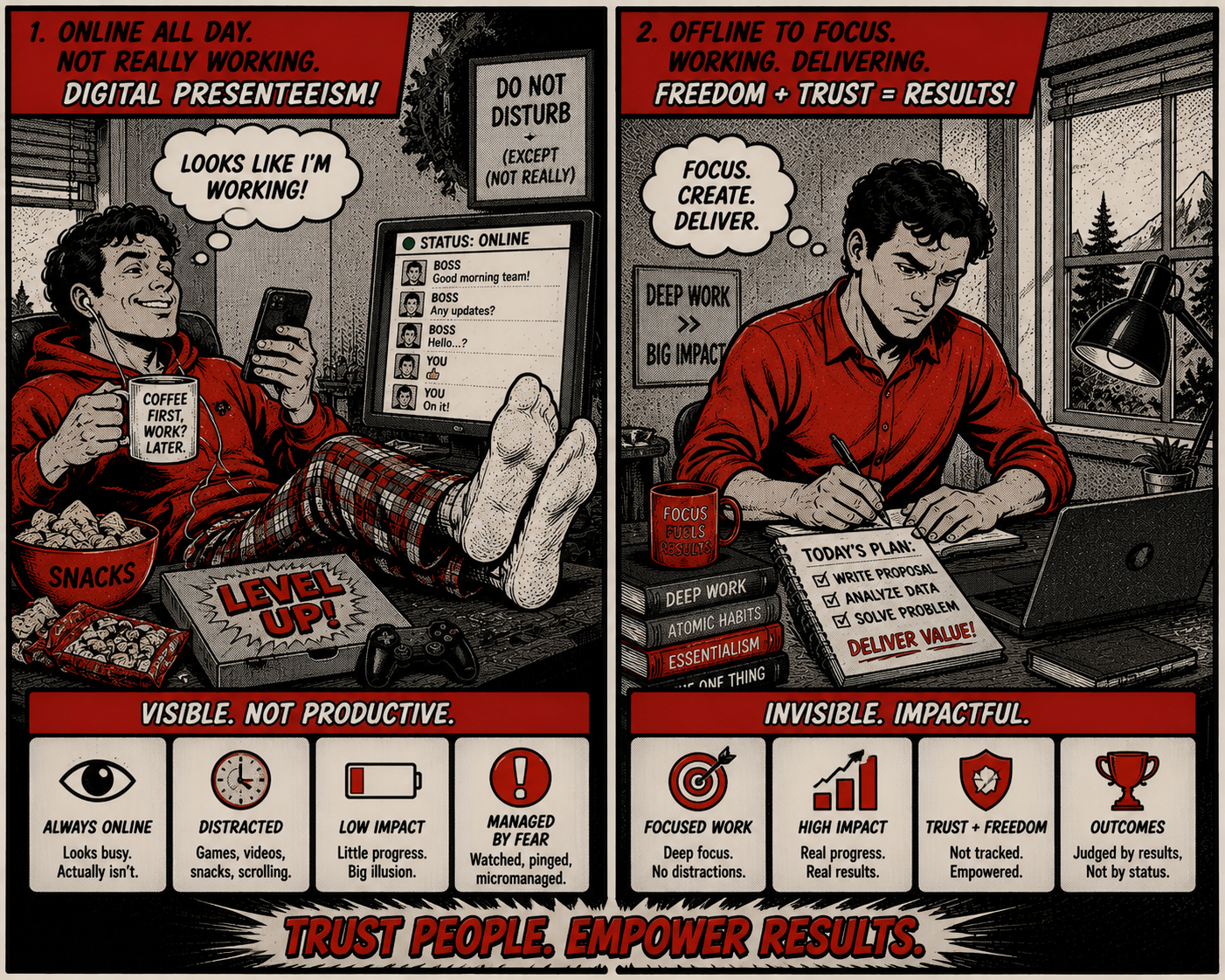 Digital presenteeism versus focused remote work.