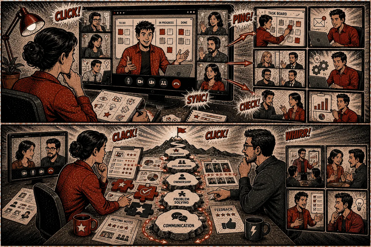 Comic: People Manager and manager reviewing a collaborator's skills together
