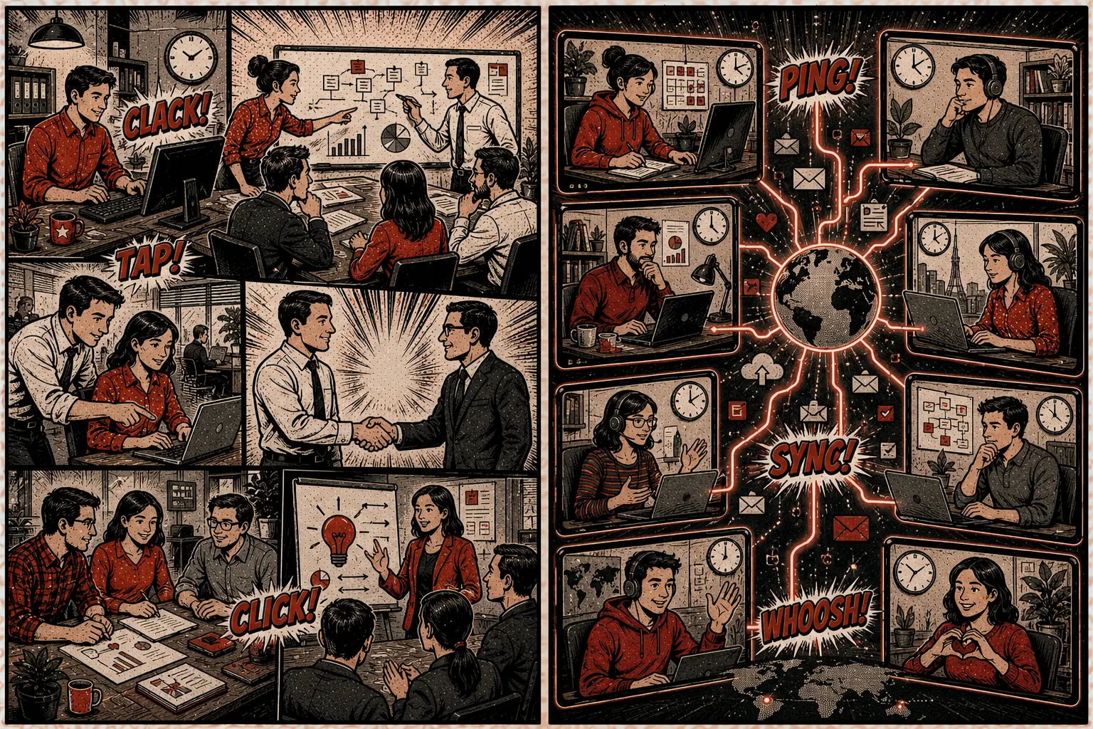 Comic: essential skills for a remote company, from office collaboration to distributed async work